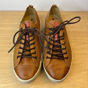 Prada “Collapse” Men's Caramel Brown Leather Sneakers Size 9